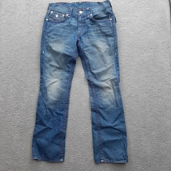 True Religion Mens Straight Leg Jeans Blue Denim  Size 33  Mexico 100% cotton - Picture 1 of 11